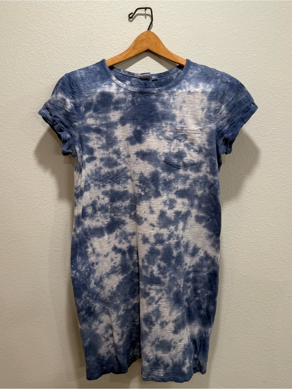 Easy to Wear GAP Blue Tie Dye T-Shirt Mini Cotton Dress Short Sleeve Size M